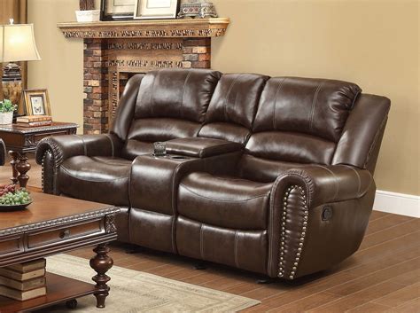 What are the shipping options for <b>Brown Loveseats</b>? All <b>Brown Loveseats</b> can be shipped to you at home. . Brown reclining loveseat with console